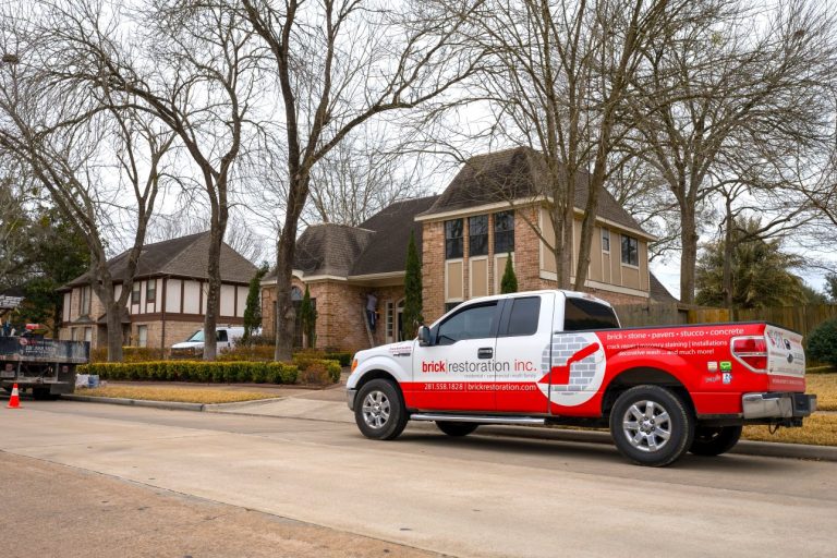 Brick Restoration Truck Outside Home For Consultation