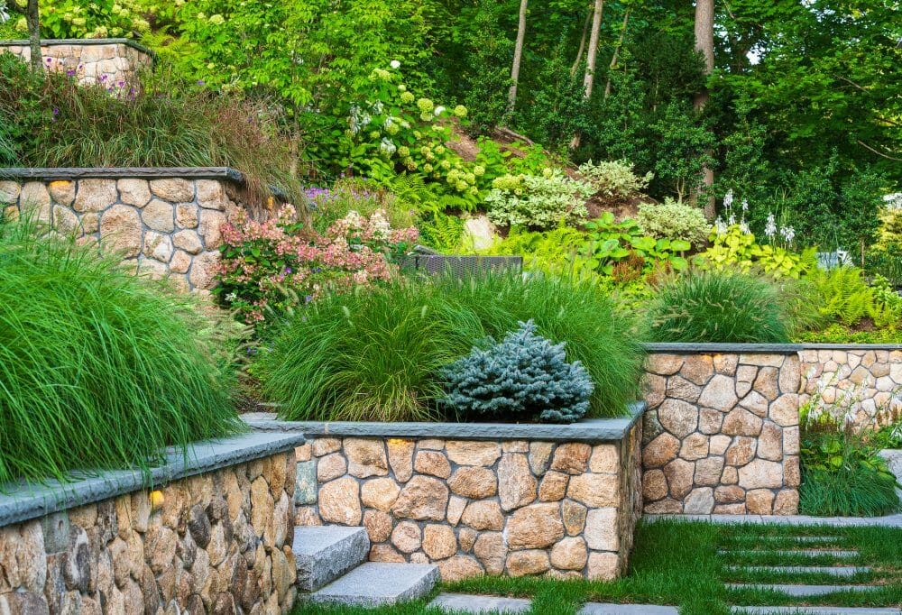 Tiered Stone Retaining Wall