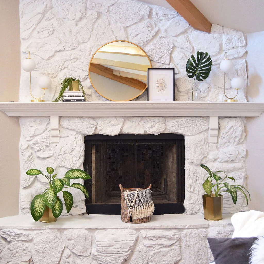 Painted Stone Fireplace Remodel