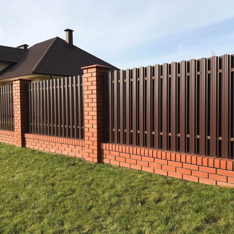 brick perimeter fence with metal slats