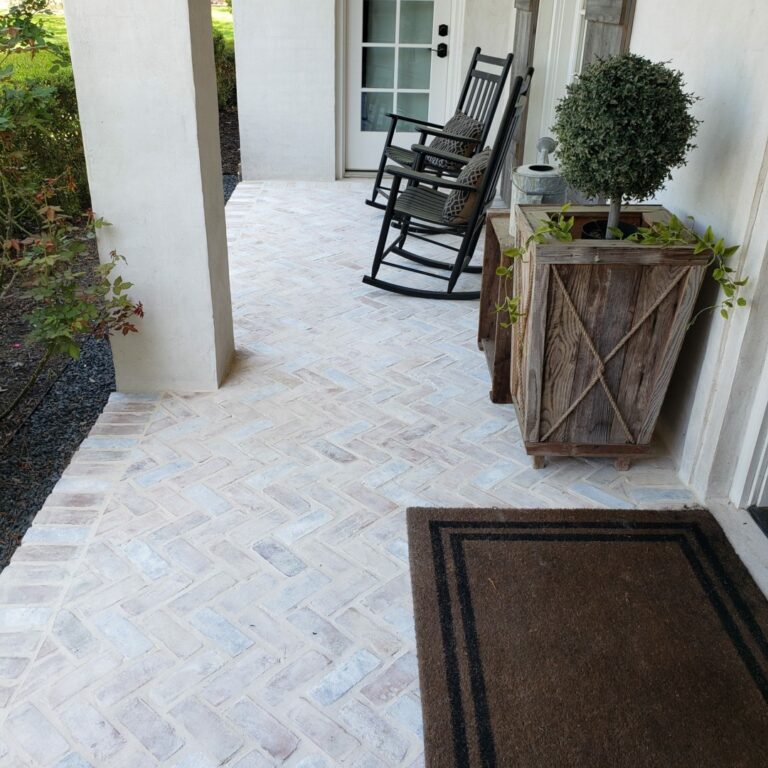 Front Patio Pavers Herringbone with Decorative Wash Installation