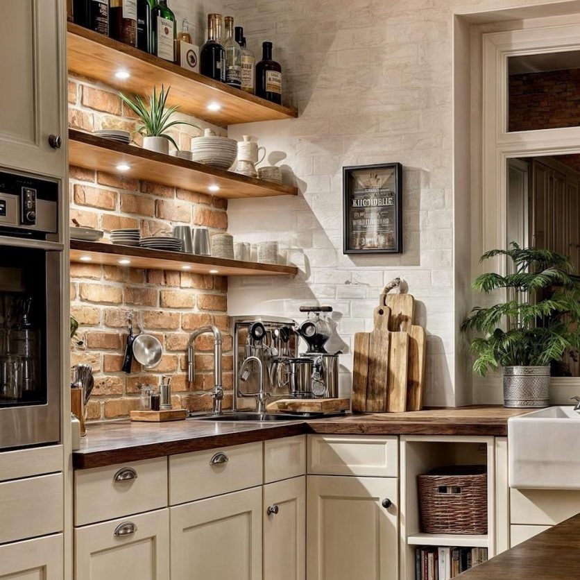 Interior Brick Veneer Wall in Kitchen